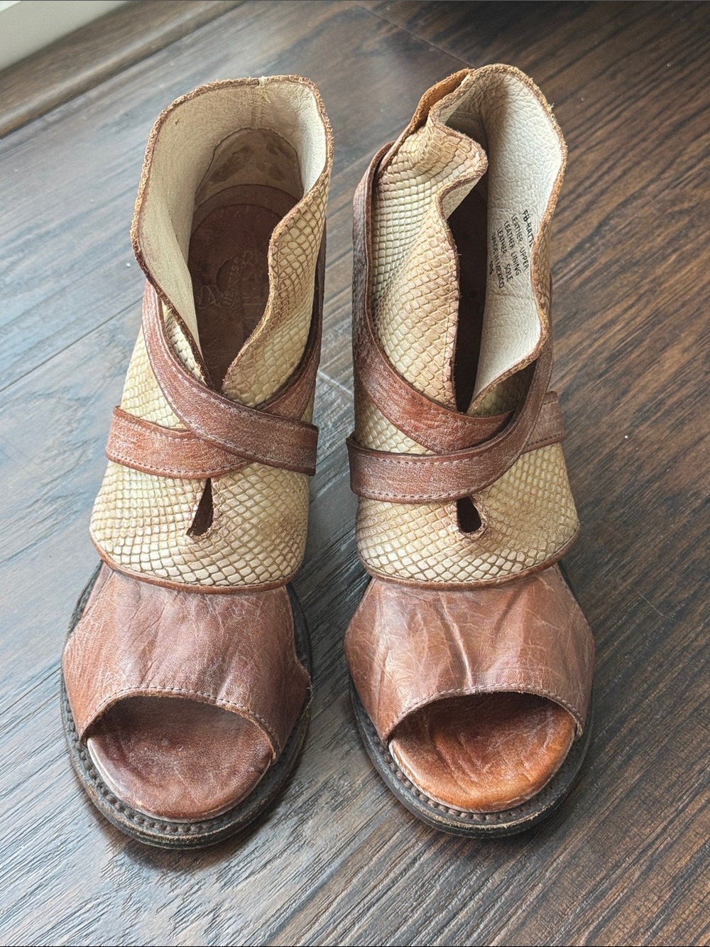 Freebird by Steven Brown & Beige Leather Ankle Peep-Toe Booties